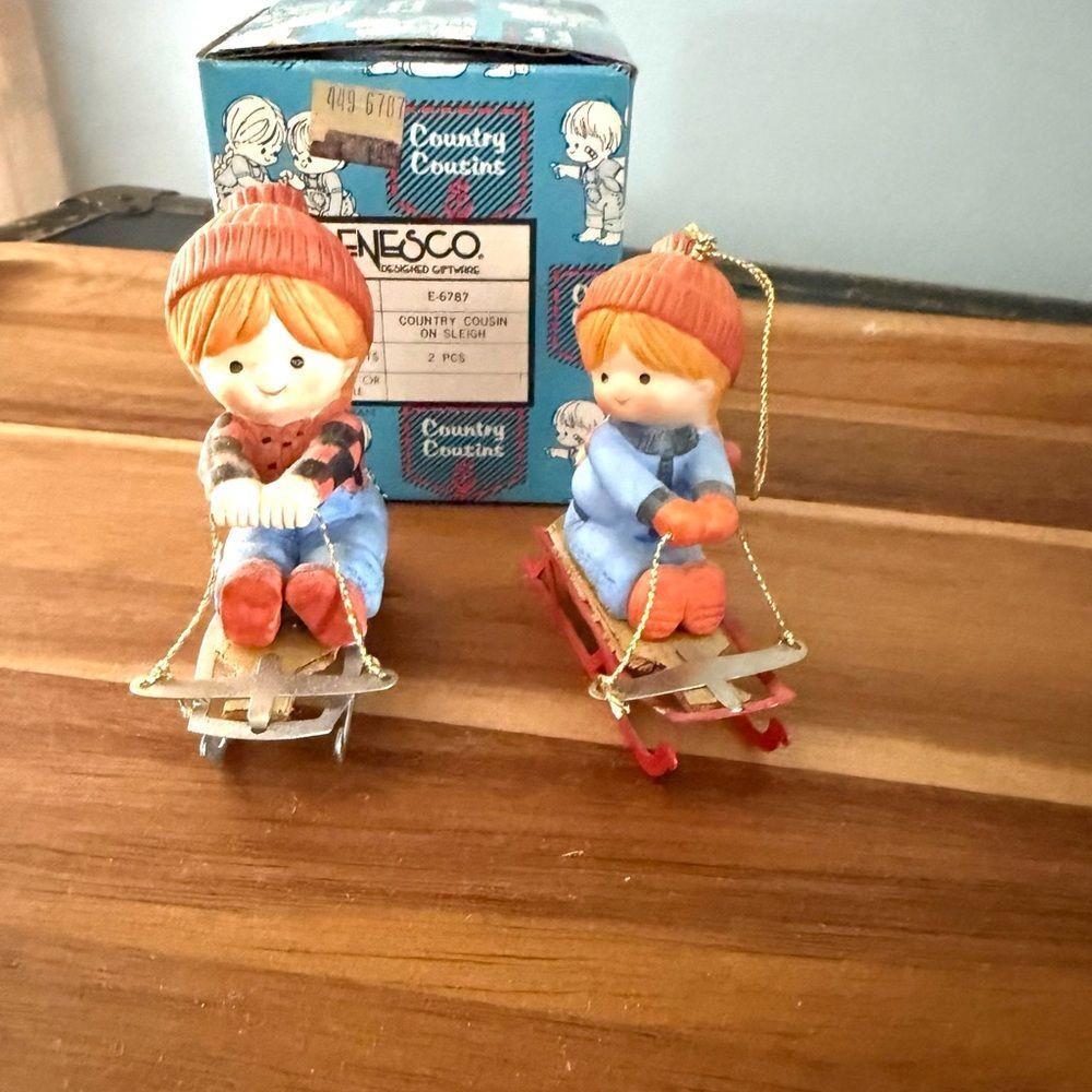 1981 ENESCO Country Cousins On Sleigh
